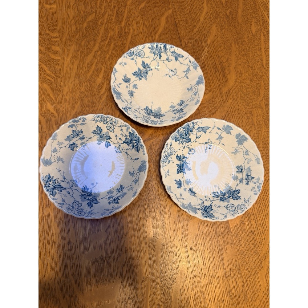 Antique W&E Corn England Teal Blue Transferware Autumn 5" Fruit Bowls